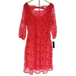 ING Women's Red Bell Sleeves Lace Cocktail Dress